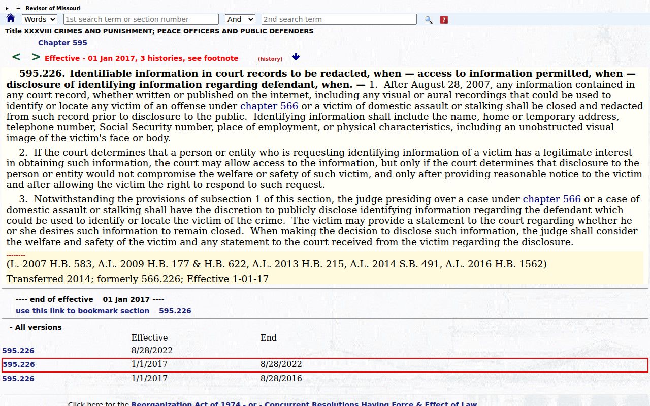Texas County criminal court docket source on victim information redaction