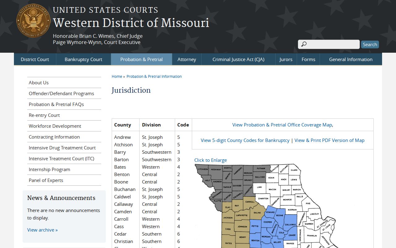 Texas County court docket source showing Western District of Missouri Southern Division jurisdiction