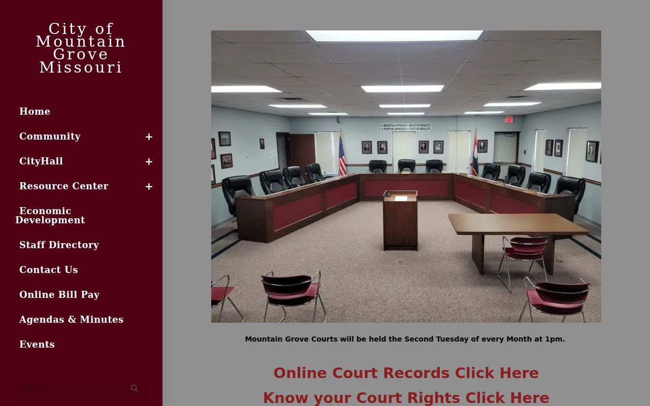 Mountain Grove court records source showing the city courts page