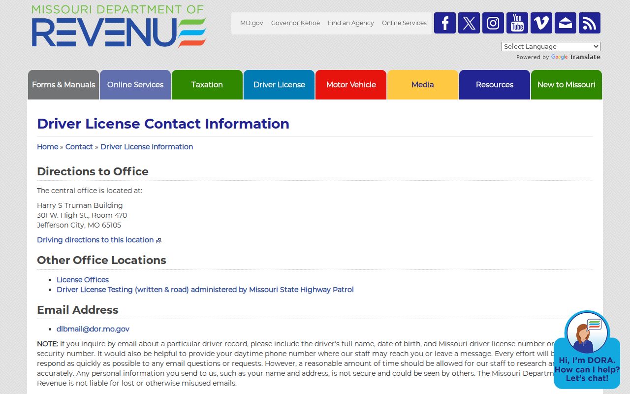 Texas County traffic court source with Missouri DOR contact numbers