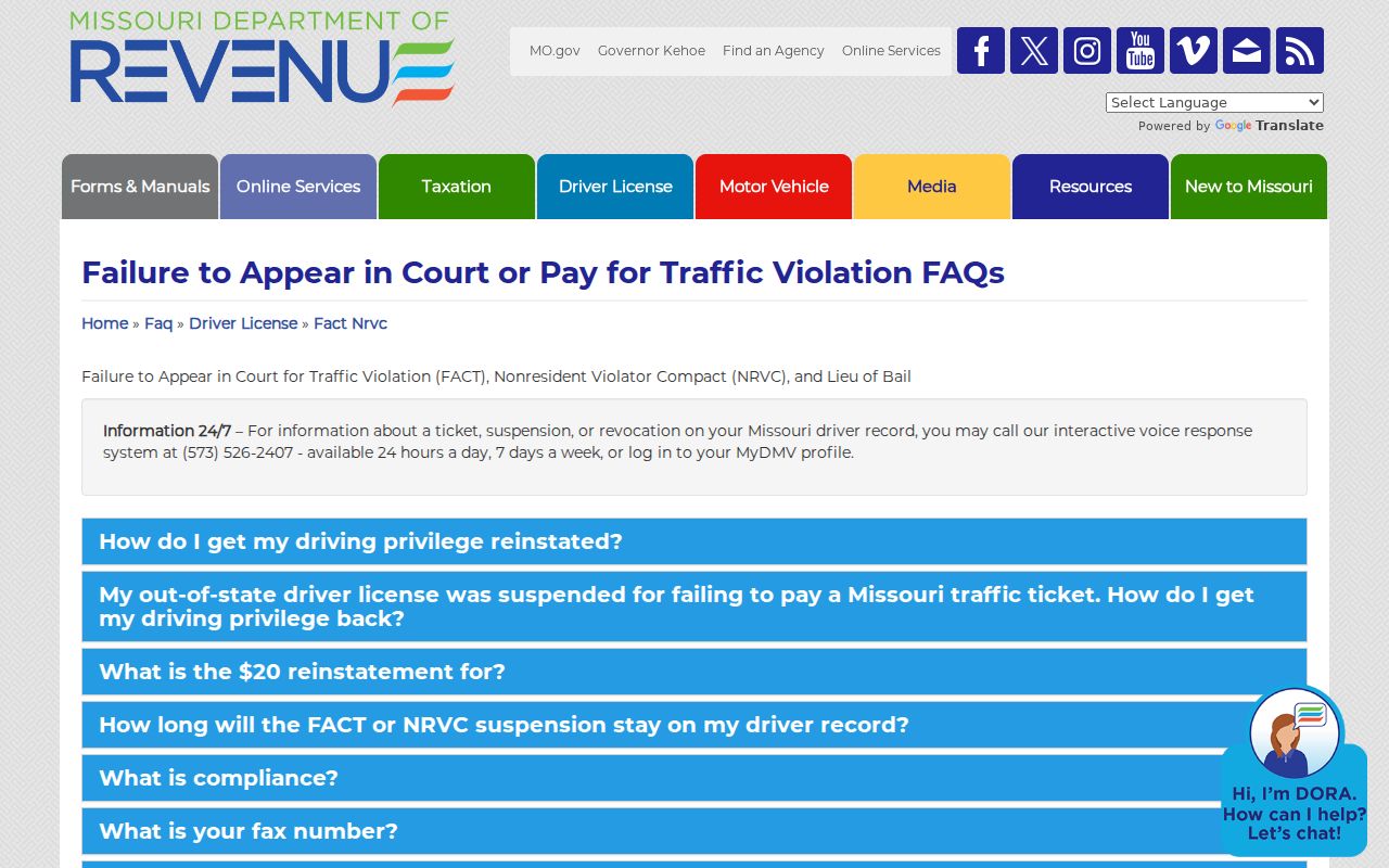 Texas County traffic court source on Missouri FACT and NRVC compliance